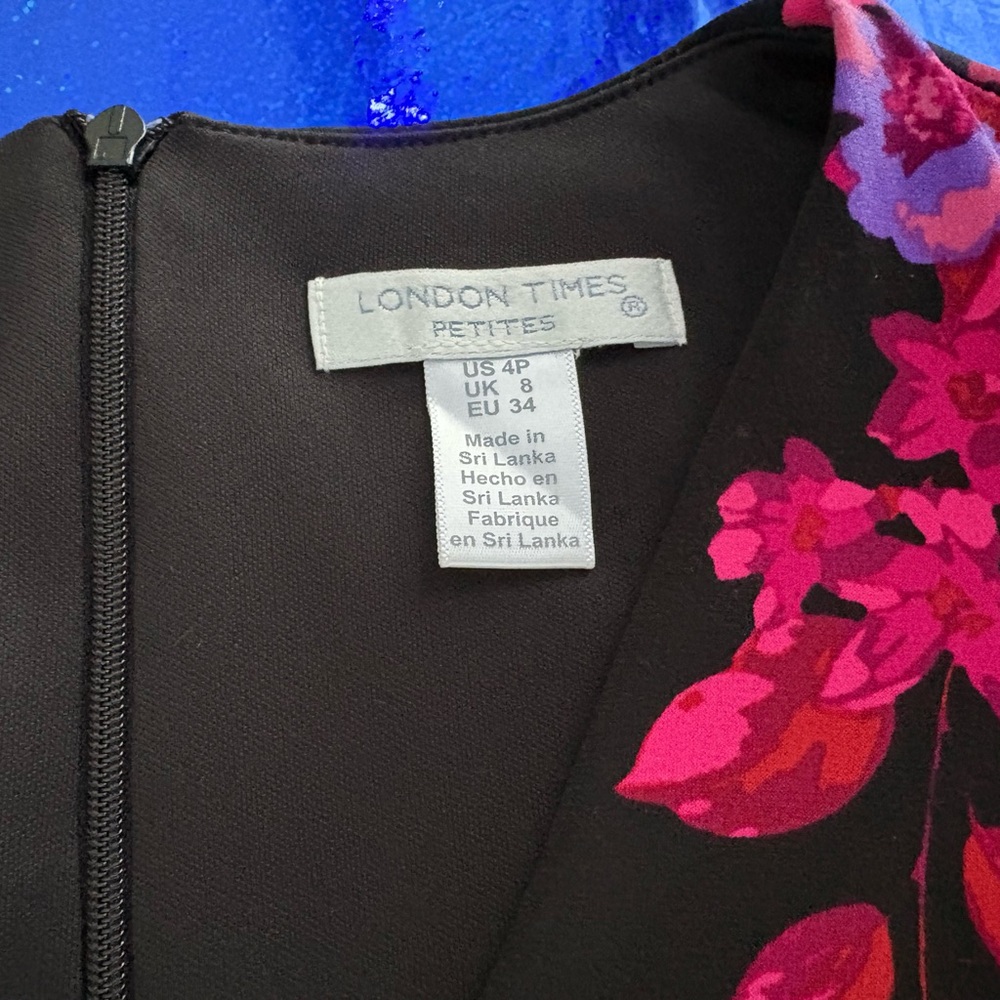 London Times Black Sheath Dress with Hot Pink Floral Print - Picture 5 of 11